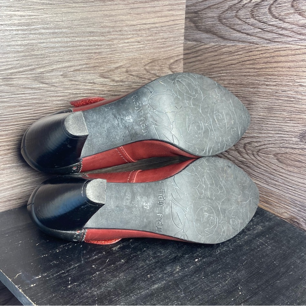 Fidji fidji red black strap leather heels vintage pumps - Picture 6 of 6